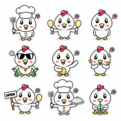 nine sets of colored cartoon chickens, with various styles, cute and fun