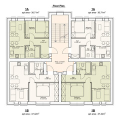 Vector architectural project of a multistory building floor plan	
