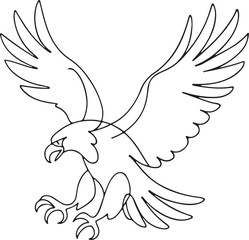 Attacking Eagle Line Art Drawing Bold Predator Bird in Flight on White Background