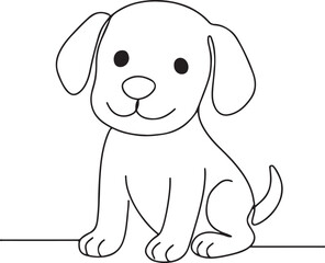 Cute Puppy Dog Line Art Cartoon Smiling Pet Illustration on White Background