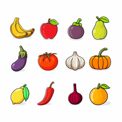twelve sets of colored fruits and spices you can use for children's books