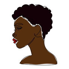 Stylish profile illustration of a woman with short curly hair and bold red lips, exuding confidence and elegance