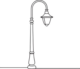 Street Light Line Drawing Outdoor Lamp Post Minimalist Vector on White