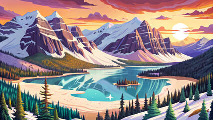capturing Banff National Park’s magic glacial lakes, snow‑capped ridges, dense pine forests, and rugged peaks reflecting serene alpine beauty in dramatic mountain scenery