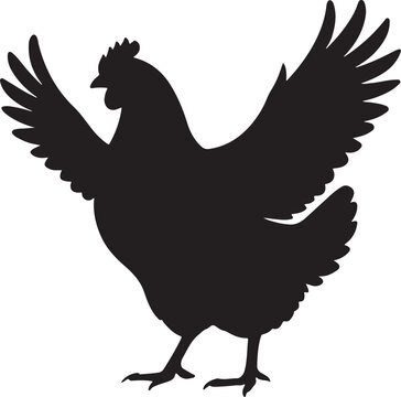 Chicken Hen Flapping Wings Silhouette on White Canvas