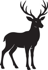Graceful Deer Silhouette with Antlers on White Background