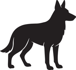 German Shepherd Dog Silhouette Standing Guard on White