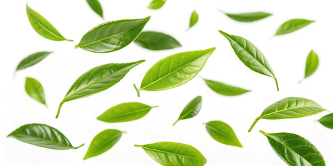 Green tea leaves isolated on white background