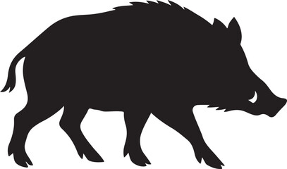 Wild Boar Silhouette Standing Alert on White Background