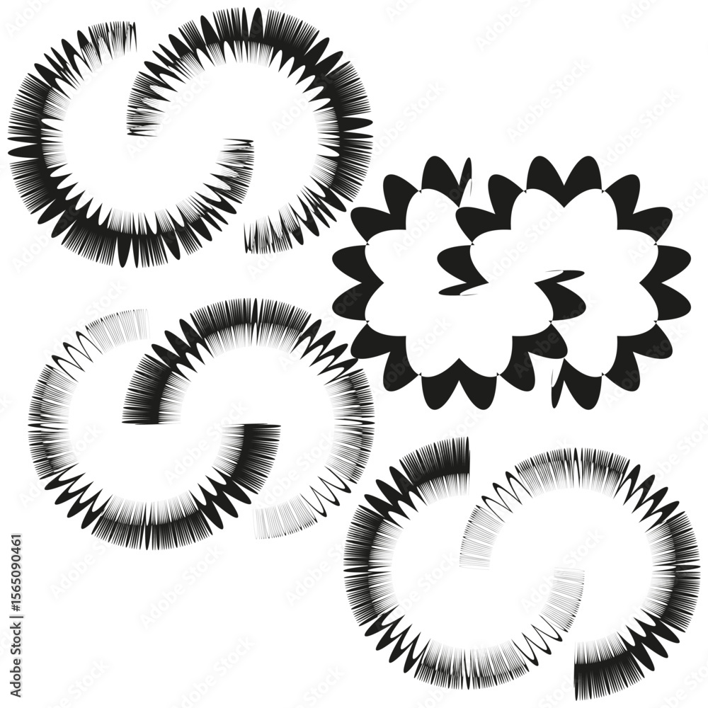 Poster spiky s icons. rough gear pattern. textured loop vector. stark white design.