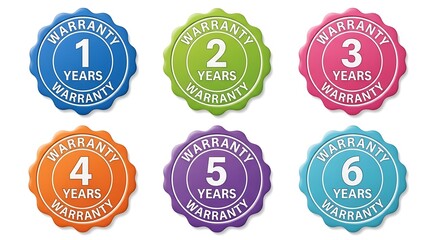 Colorful warranty seals with years of coverage badge guarantee