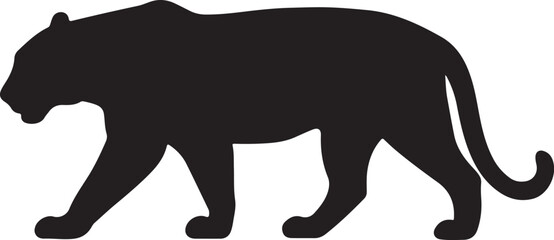 Tiger Stalking Silhouette in Jungle Pose on White Art