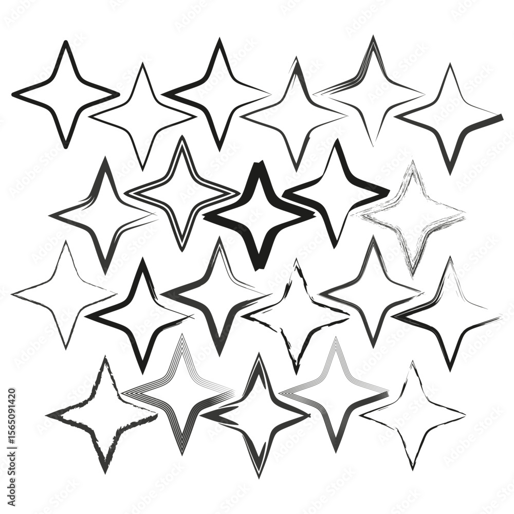Poster gray star icons. gradient outline set. hollow shape vector. white backdrop pattern.