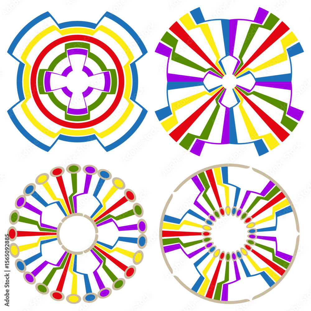 Poster multi wheel set. color segment vector. circular chart motif. analytical spin icon.
