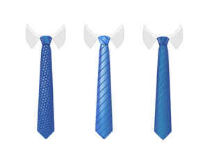 3d Realistic Neck tie with white collar. Tie neck vector with different stripe pattern. Vector