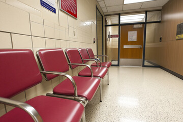 Waiting room chaos with chairs lined up for patients in need