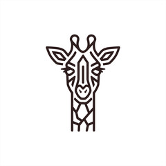 Minimalist line art of a giraffe head designed in a stylized fashion. Vector illustration showing intricate patterns and geometric shapes in monochrome lines on a white background.