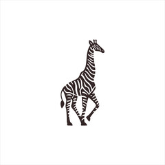 Zebra-giraffe hybrid vector illustration depicts a unique, imaginative creature walking. Black and white striped giraffe body adds a whimsical touch to the artwork.
