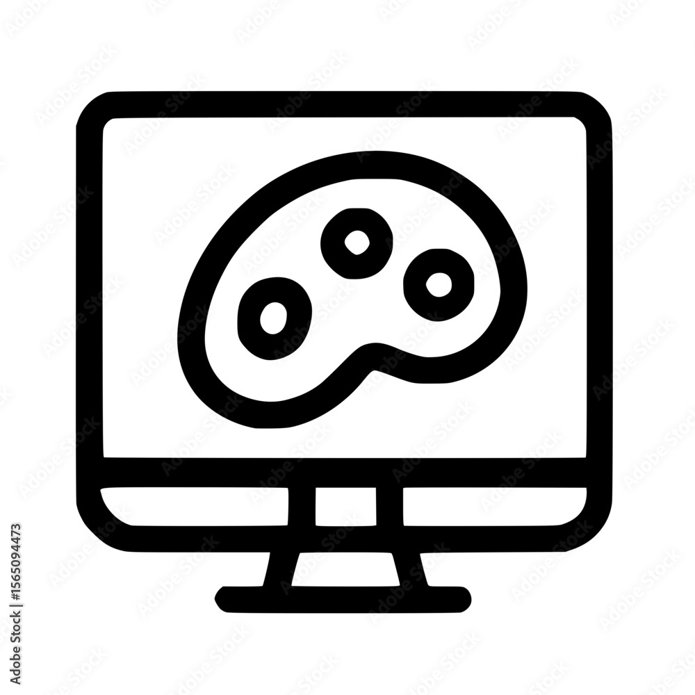 Poster simple line art palette on computer screen icon design element