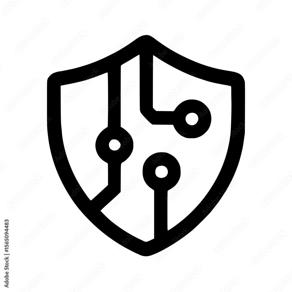 Poster Outline Simple Shield Digital Security Technology Icon with Circuit Design