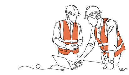 Line Art Drawing of a Construction Architect Working at a Site