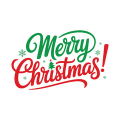 Fototapeta premium Merry Christmas Red and Green Calligraphy with Snowflakes