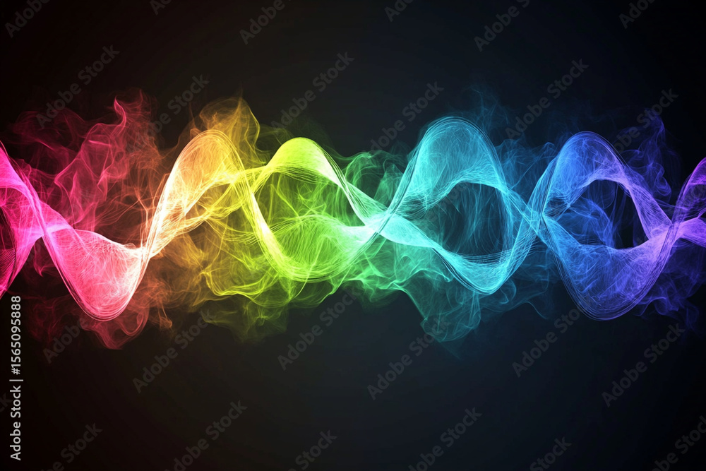 Aufkleber glowing abstract dna strand with colorful waves in a dark setting