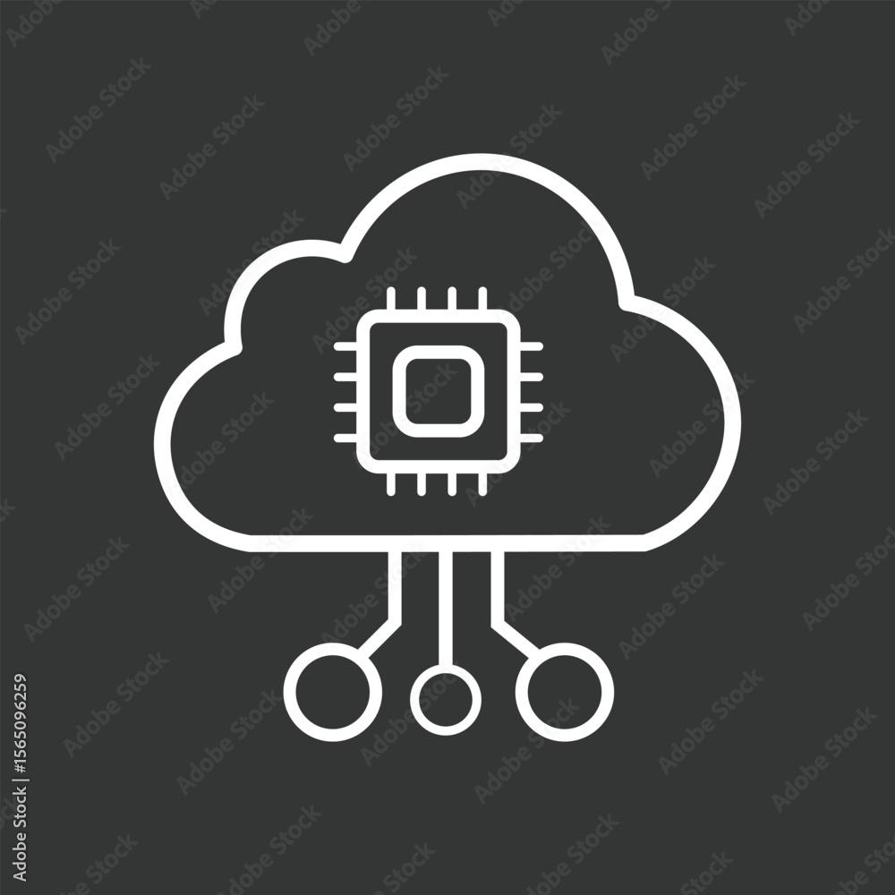 Aufkleber cloud with microprocessor icon in black and white background – ai cloud-based computing architecture