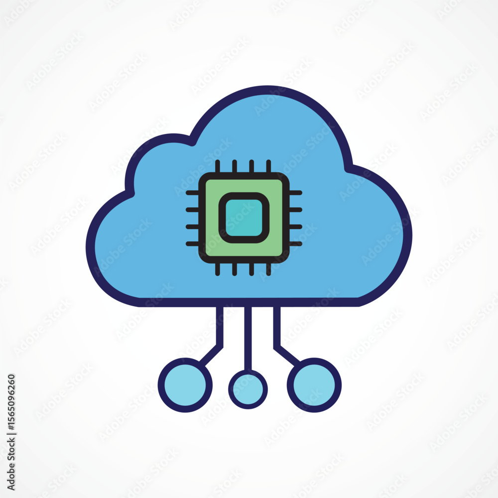Aufkleber cloud with microprocessor icon – ai cloud-based computing architecture, vector illustrator, isolated