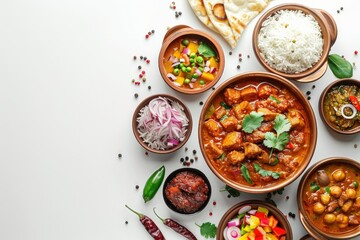 Detailed Visual  of Bowl of Indian Food on a White Background, Top View