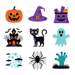 2d vector illustration Halloween t shirt icon design items ghost character Candles in carved pumpkin
