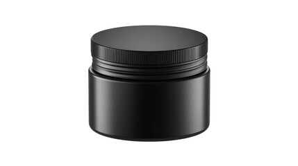 Black container with screw on lid is shown on a transparent background.