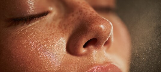 Close-Up of Face Misted with Hydrating Spray for Fresh Skin Texture