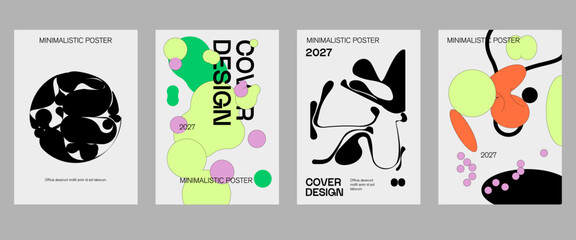 Abstract Fluid, lines and shapes creative templates, cards, covers set. Geometric design, liquids, shapes. Trendy vector collection.	
