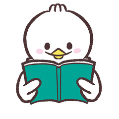 本を読む白い鳥のイラスト