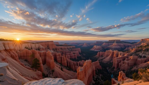 Bryce Canyon Sunrise at Inspiration Point Scenic View of Hoodoos and Colorful Rock Formations - Powered by Adobe