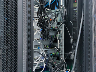 Jakarta, Indonesia. Jul 2, 2025. Close-up of powerful server equipment and network cables inside a...