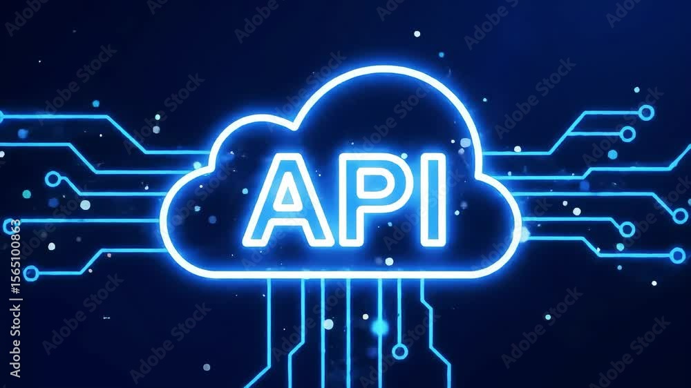 Poster animated api cloud technology concept representing data connectivity and information transfer