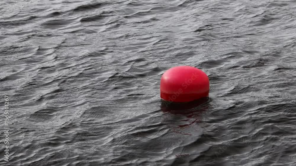 Poster a bright red buoy floating on the surface of a calm body of water
