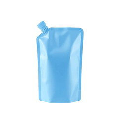 Blue plastic spout pouch packaging mockup isolated on transparent background