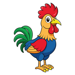 Cartoon Rooster with Colorful Feathers