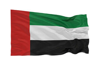 A realistic depiction of the united arab emirates flag waving against a plain white background