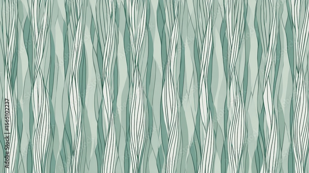 Poster green abstract wavy stripes generating seamless pattern, flowing across surface with elegant curves,