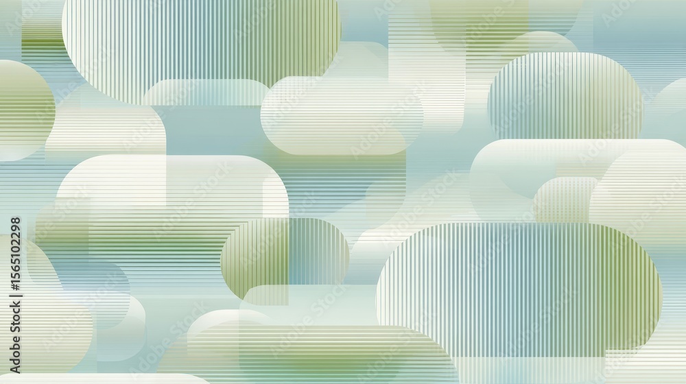 Poster pastel green and blue tones merging in soft, rounded abstract pattern with overlapping geometric sha