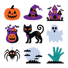 2d vector illustration Halloween t shirt icon design items ghost character Candles in carved pumpkin

