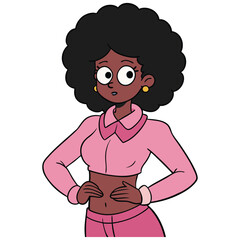 Cartoon Illustration of an Afro-haired Woman in Pink Outfit