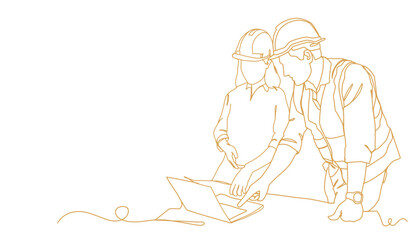 Line Art Drawing of a Construction Architect Working at a Site