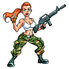 Cartoon Female Soldier with Rifle