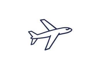 A simple line drawing of a passenger airplane with wings and tail on a white background plane travel