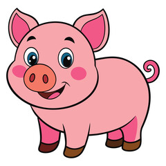 Happy Cartoon Pig with a Curly Tail